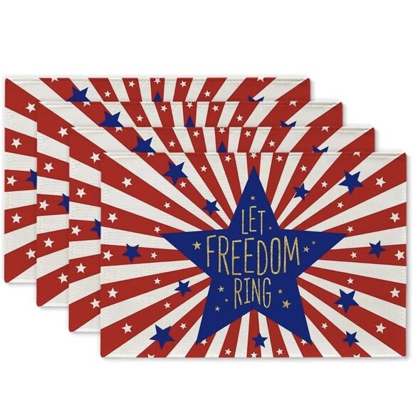 Let Freedom Ring Decorative One Sided Placemats Set Of 4 (12in x 18in) NEW - Picture 1 of 3